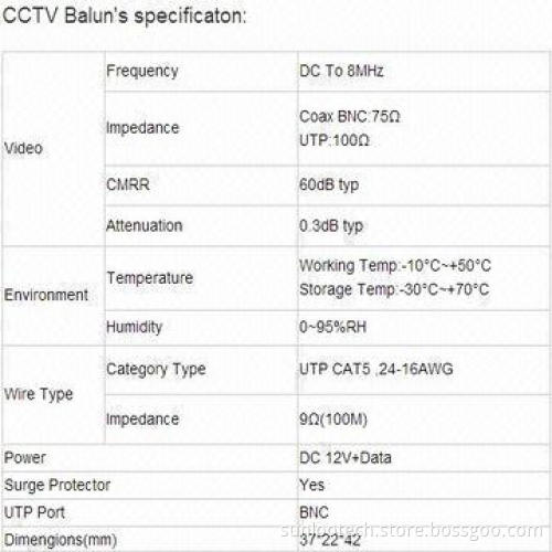 BNC Cat5 1-CH Passive Video Balun